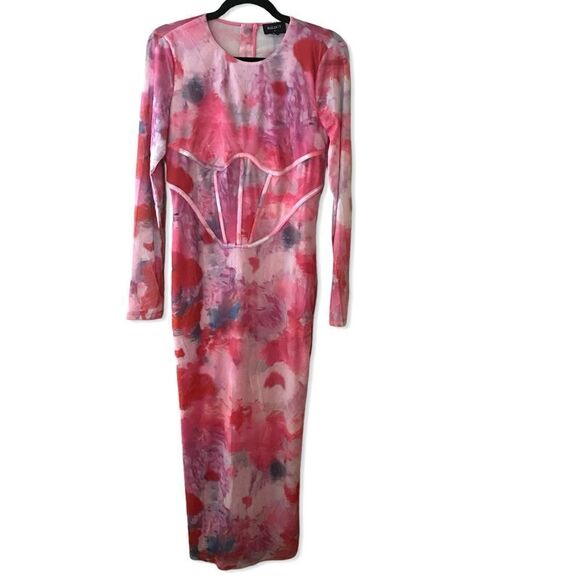 BARDOT Lena corset Mesh Midi Dress In Wildflower print bodycon Revolve XL 10 - Picture 13 of 16